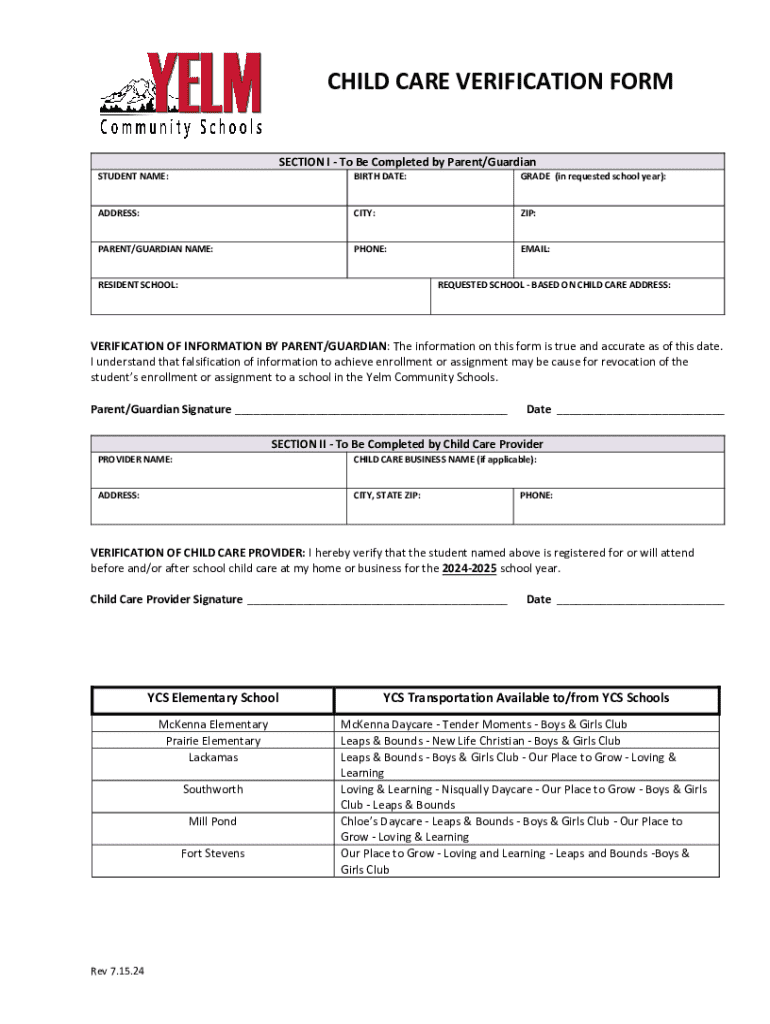 Fillable Online Child Care Verification Form Fax Email Print PdfFiller