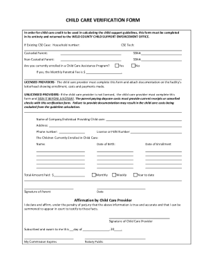 Fillable Online CHILD CARE VERIFICATION FORM Fax Email Print PdfFiller