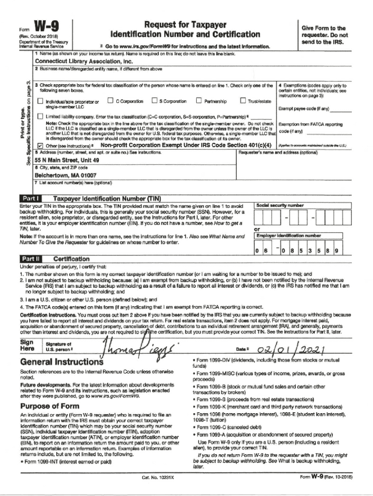 Fillable Online Form W 9 Request For Taxpayer Identification Number 