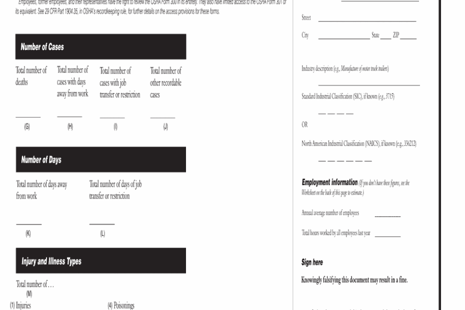 Fillable Osha Form 300a Printable Forms Free Online
