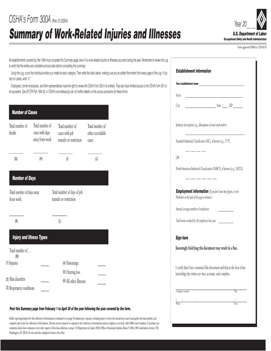 Fillable Osha Form 300a Printable Forms Free Online