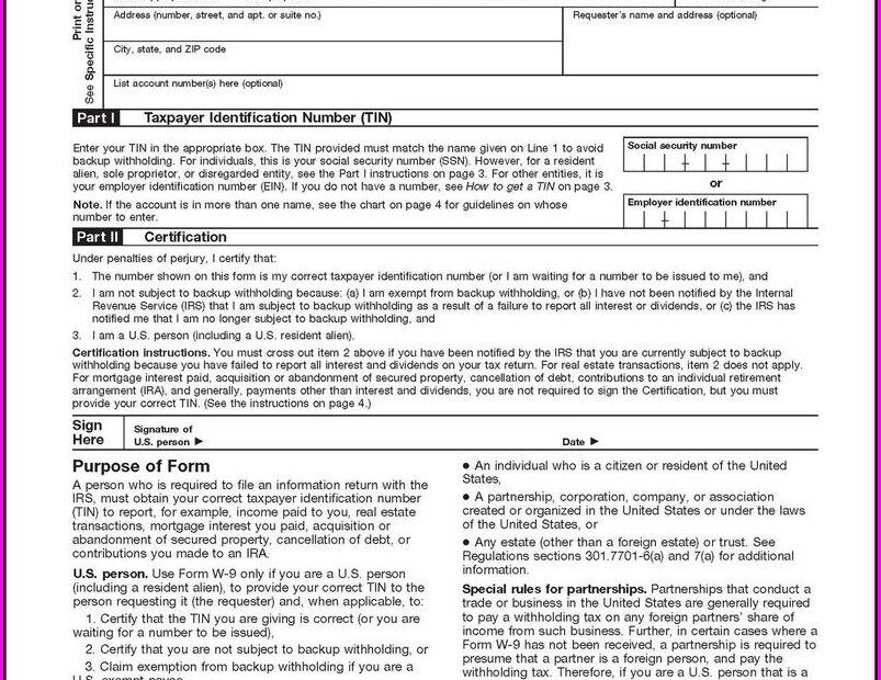 Fillable W 9 Tax Form Printable Forms Free Online