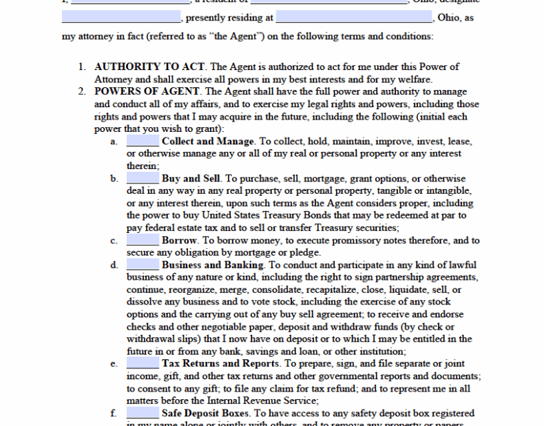 Financial Power Of Attorney Ohio Printable Form Printable Forms Free
