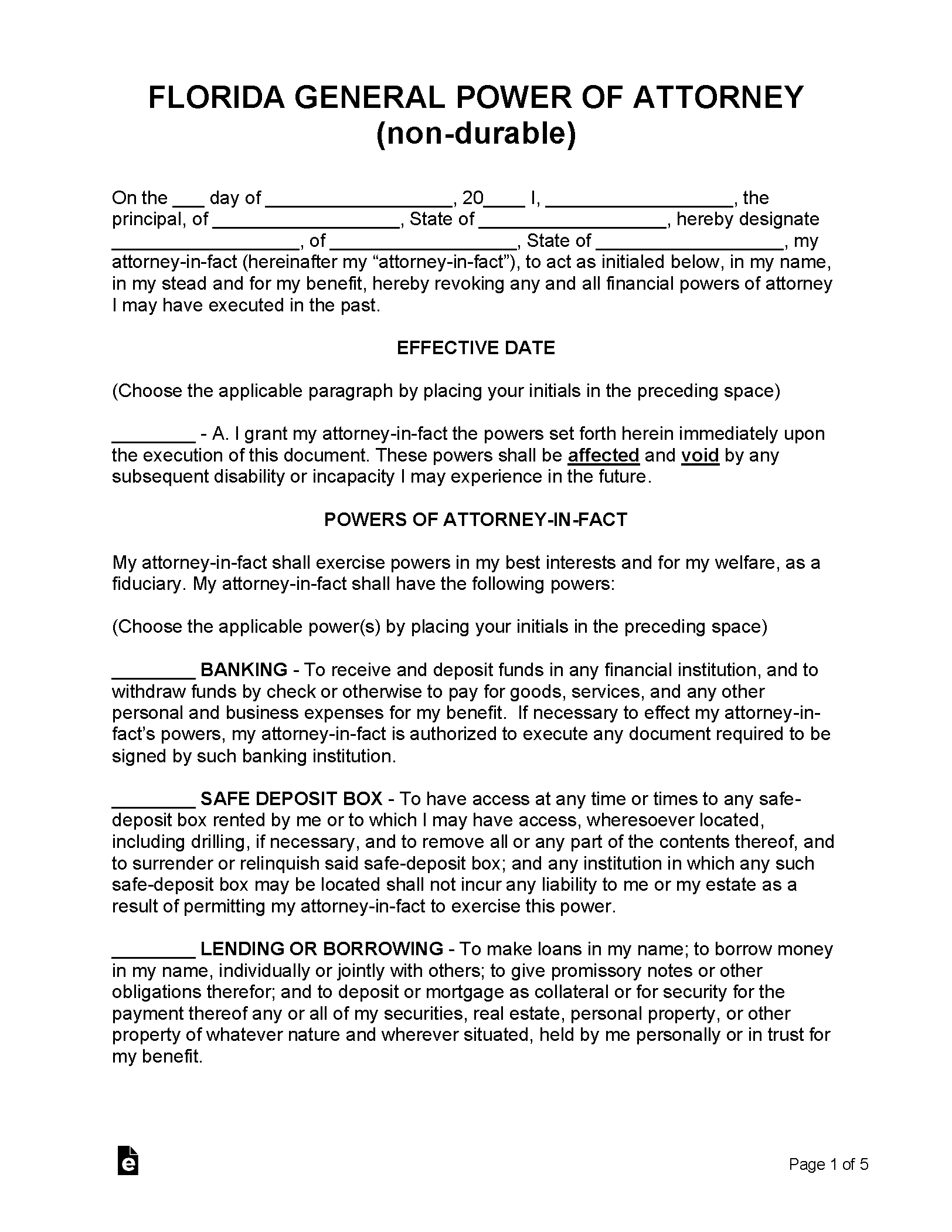 Florida Power Of Attorney Form Free Printable Printable Templates