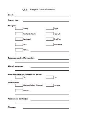 Food Allergy Form Fill And Sign Printable Template Online