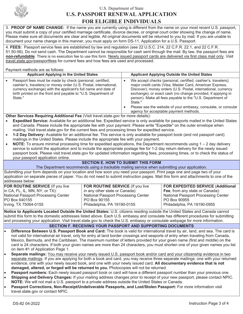Form DS 82 Download Printable PDF Or Fill Online U S Passport Renewal 