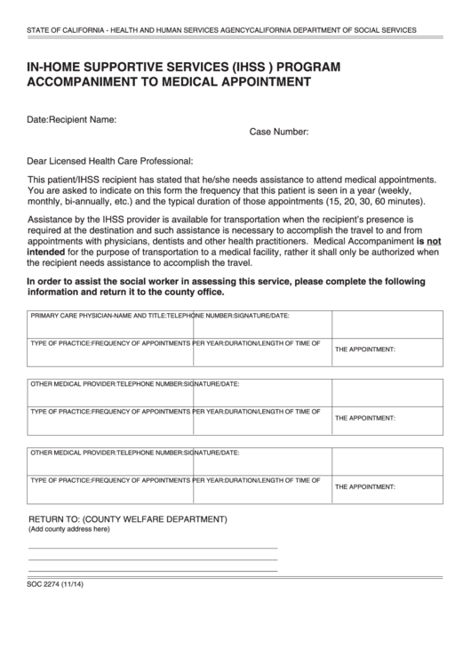 Form Soc 2274 In Home Supportive Services Ihss Program 