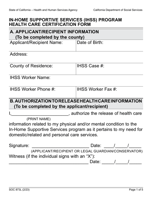 Form SOC873L Download Fillable PDF Or Fill Online In home Supportive 