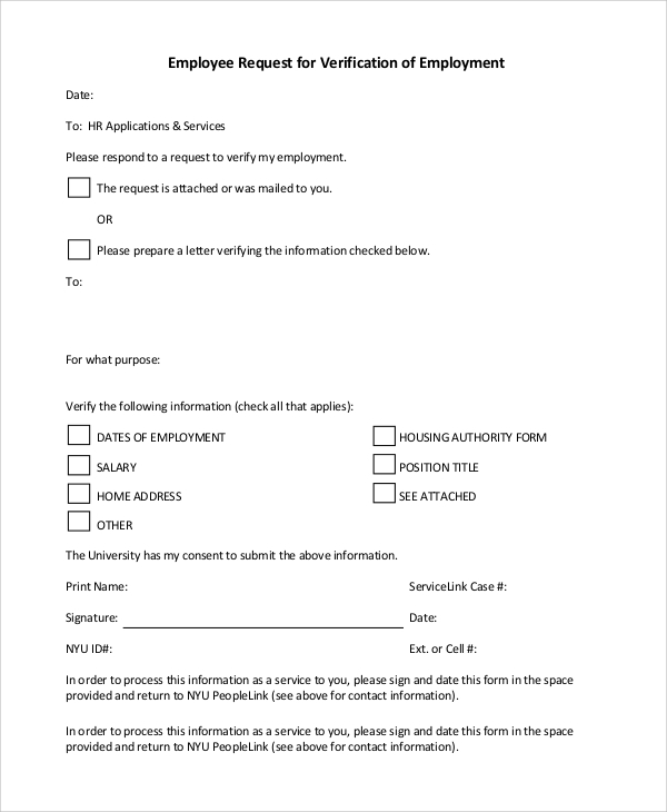 FREE 10 Sample Verification Of Employment Forms In PDF MS Word