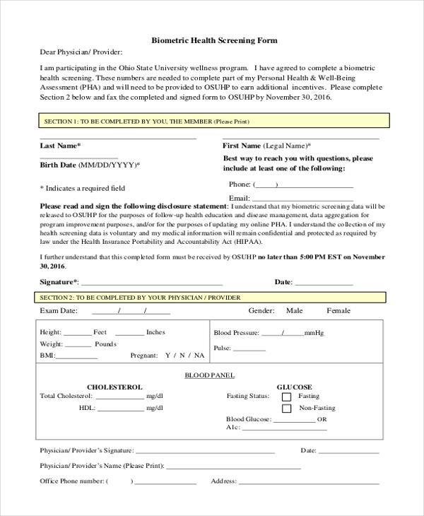 FREE 11 Sample Health Screening Forms In PDF MS Word Excel