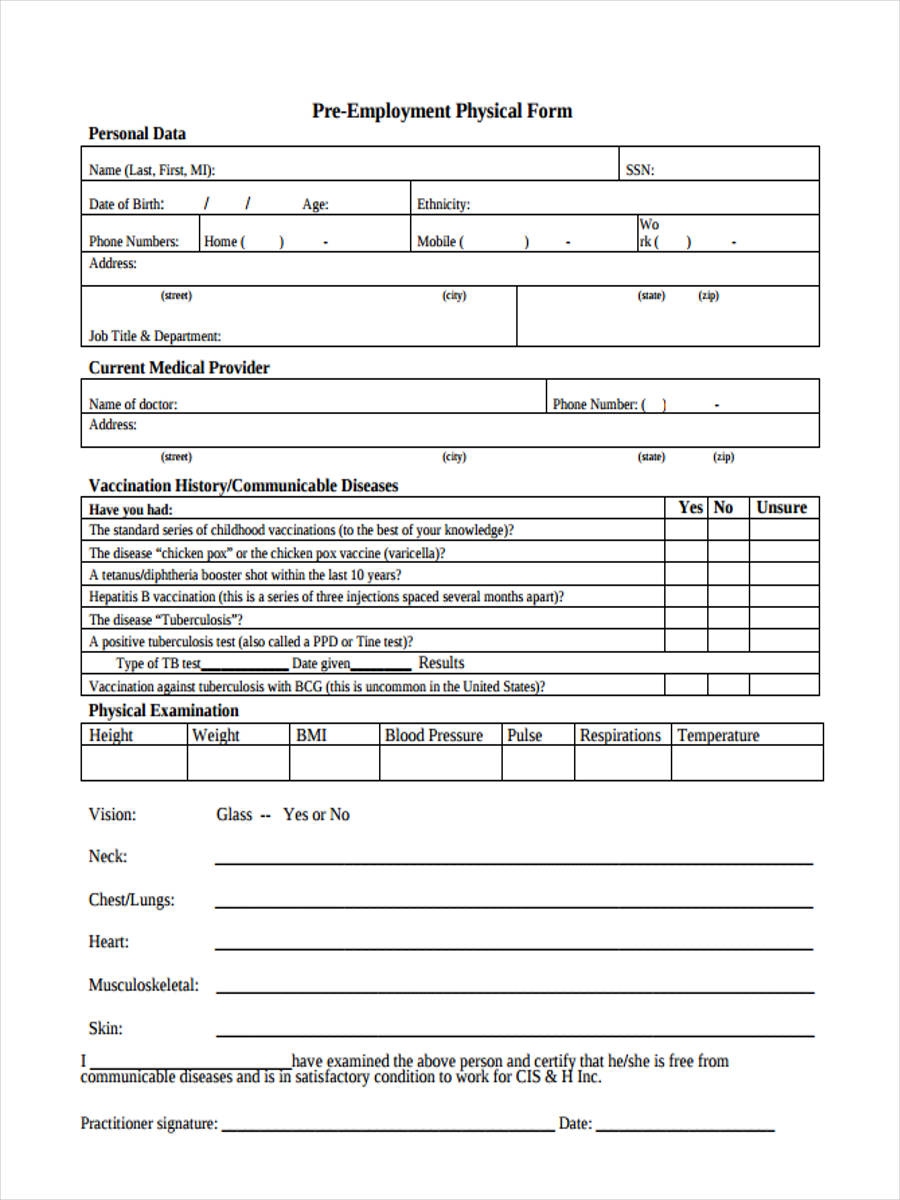 FREE 13 Physical Form Samples PDF MS Word Google Docs