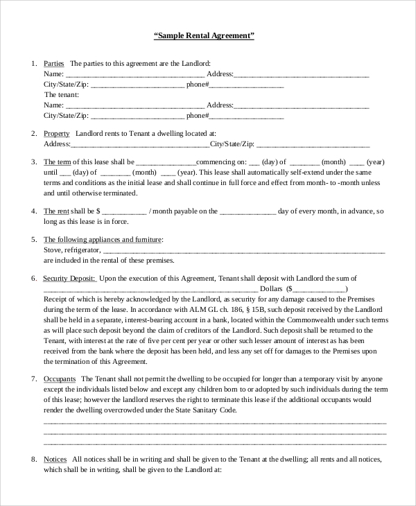 FREE 22 Simple Rental Agreement Templates In PDF MS Word