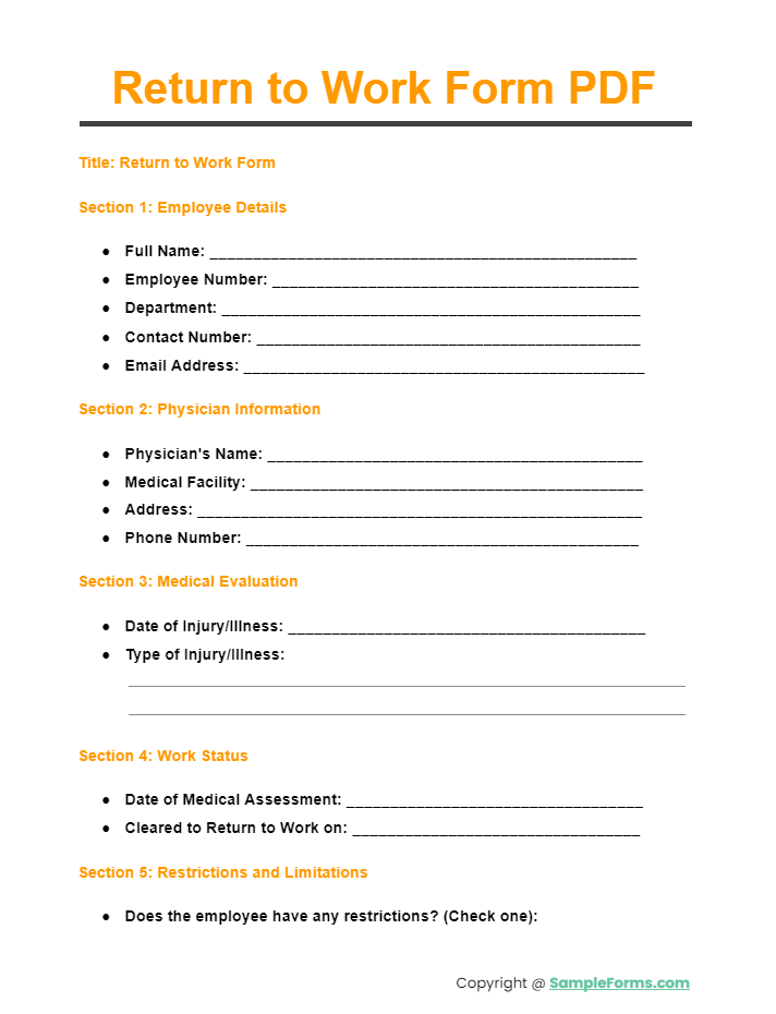 FREE 54 Return To Work Form Samples PDF MS Word Google Docs