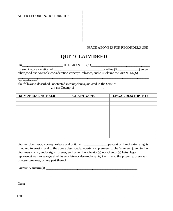 FREE 8 Sample Quick Claim Deed Forms In PDF MS Word