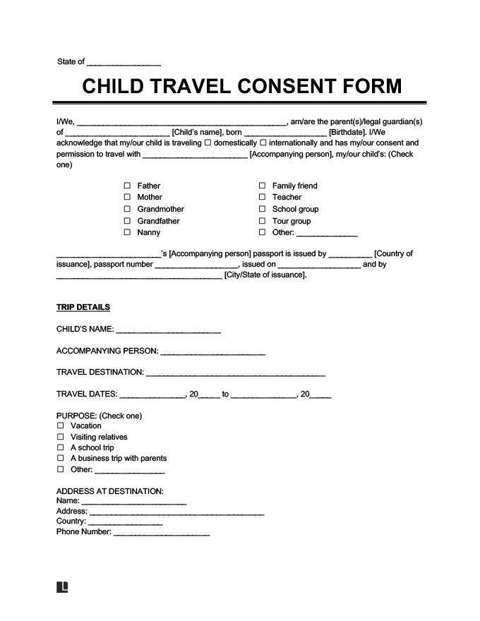 Free Child Travel Consent Form Template Travel Consent Form For 
