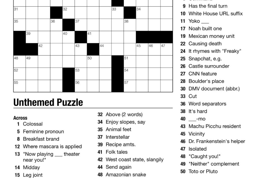 Free Daily Crossword Puzzles Printable