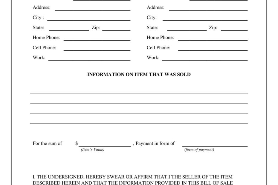 Free Fillable Generic Bill Of Sale Form PDF Templates