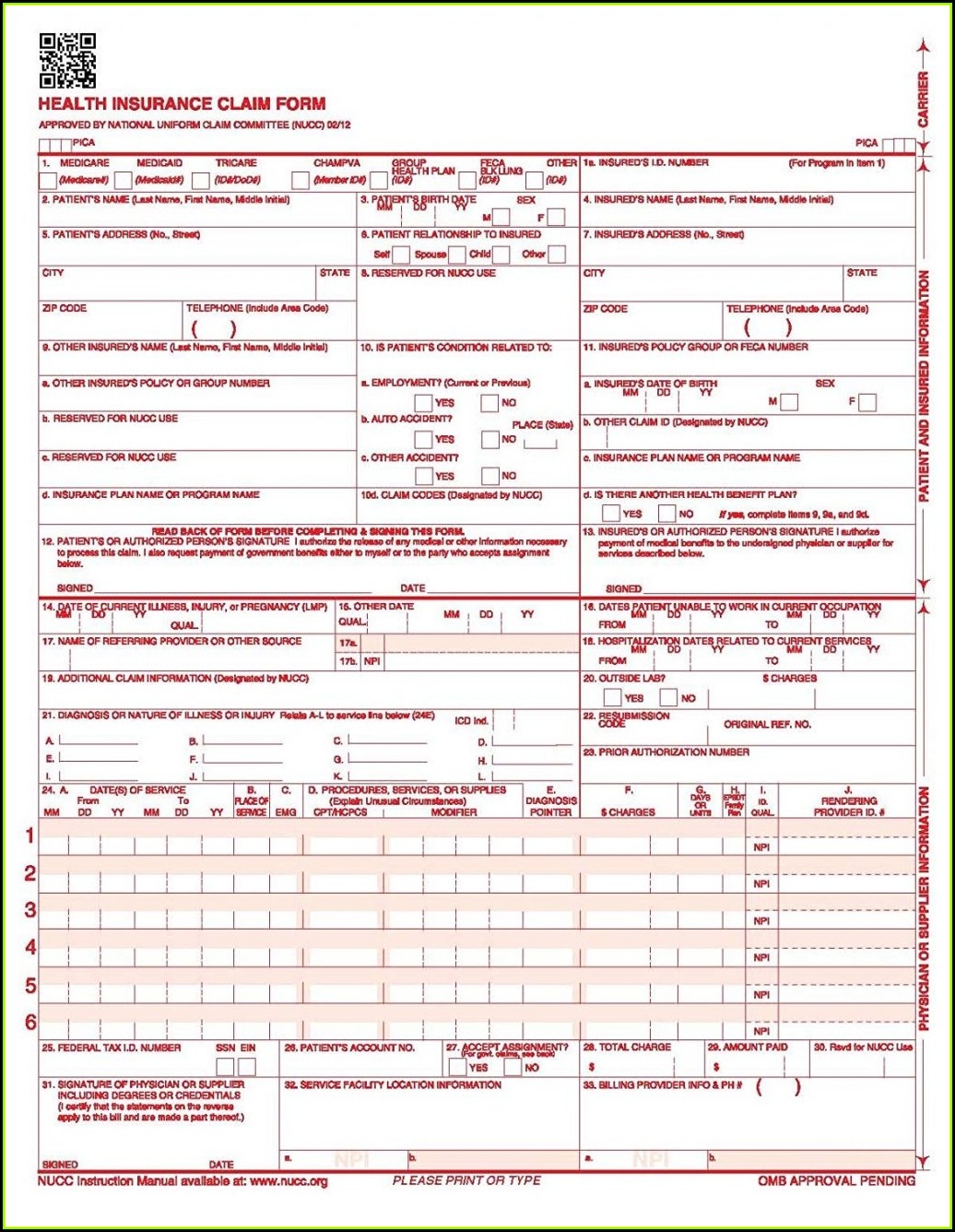 Free Fillable Hcfa 1500 Form Printable Forms Free Online