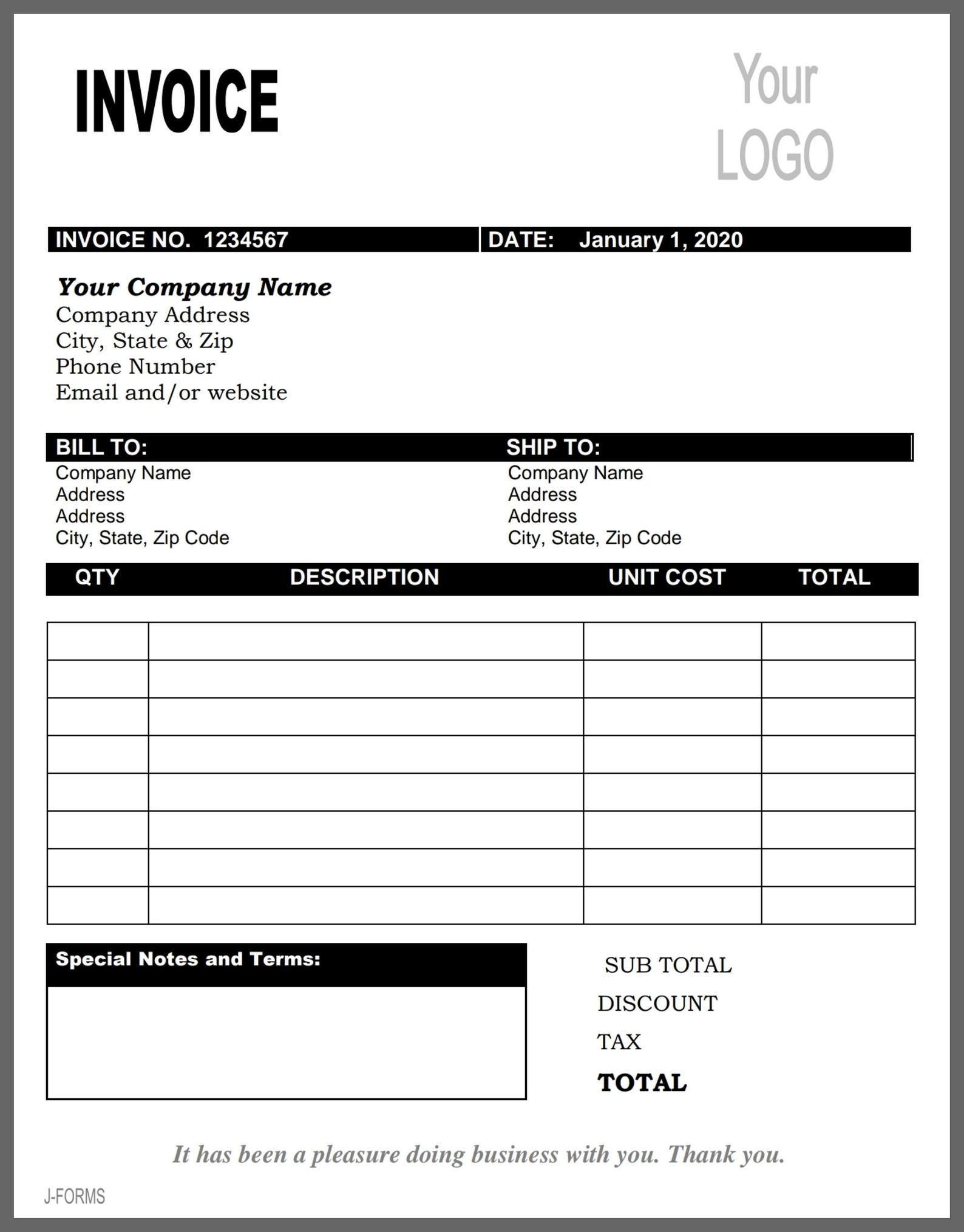 Free Fillable Invoice Forms Printable Forms Free Online