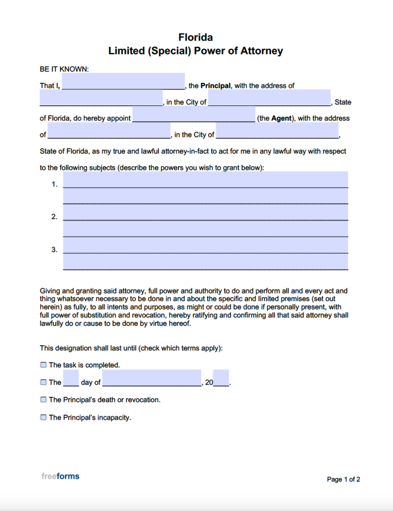 Free Florida Power Of Attorney Forms PDF WORD