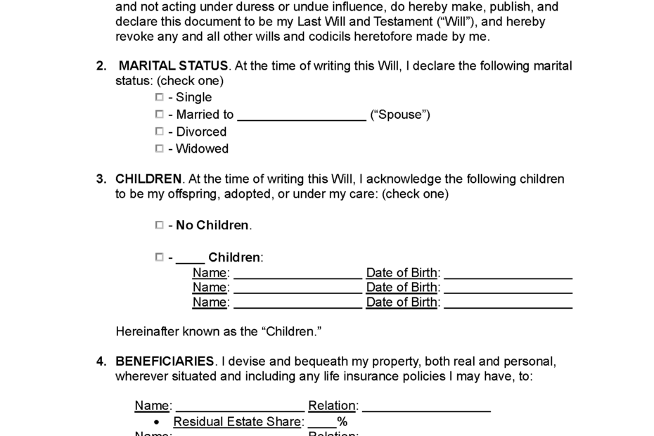 Free Last Will And Testament Templates 2 PDF Word