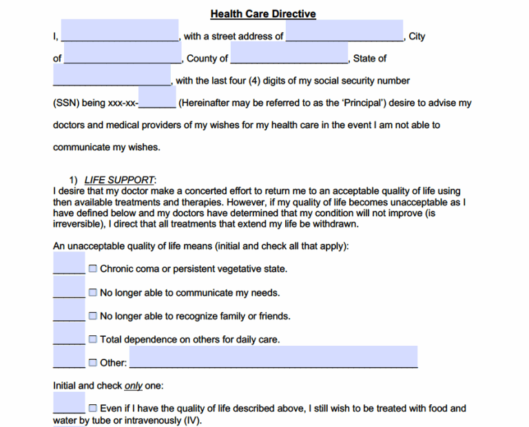 Free Living Will Forms PDF WORD