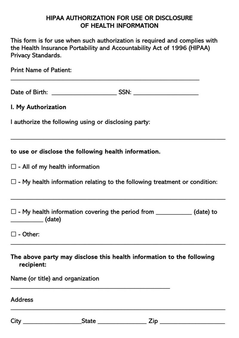 Free Medical Records Release Authorization Forms HIPAA 