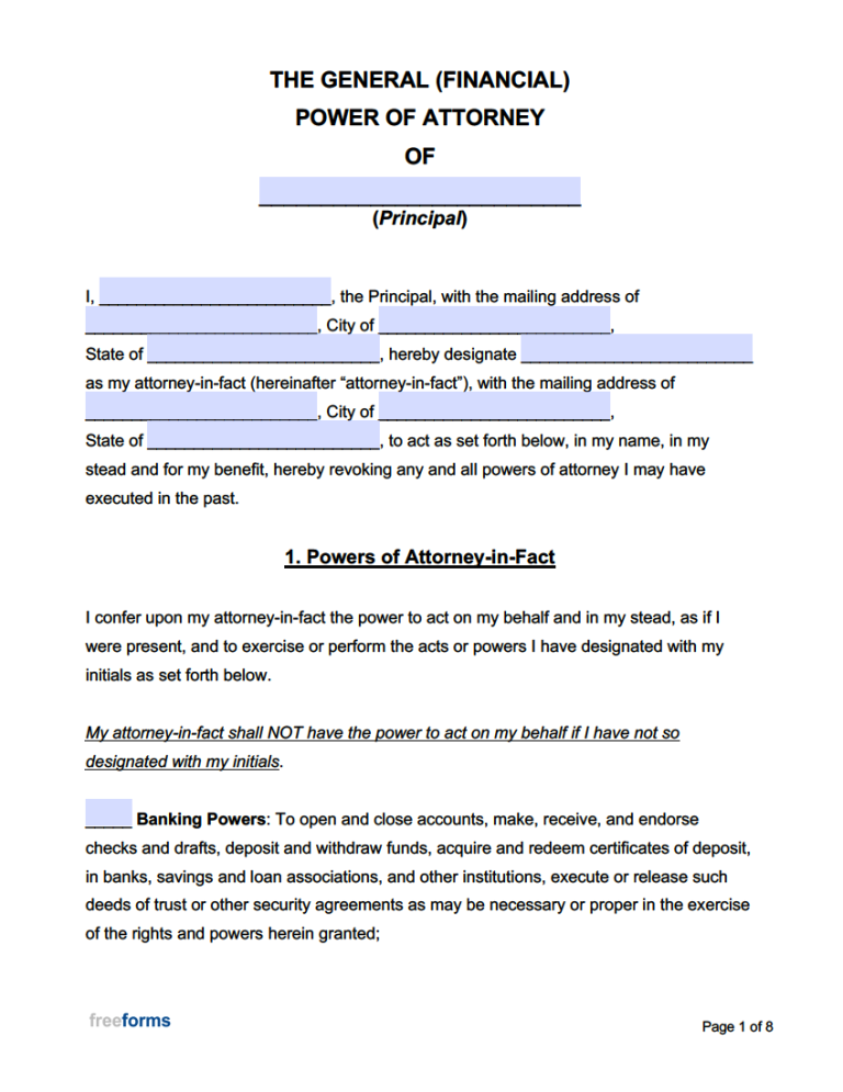 Free Power Of Attorney Forms PDF WORD