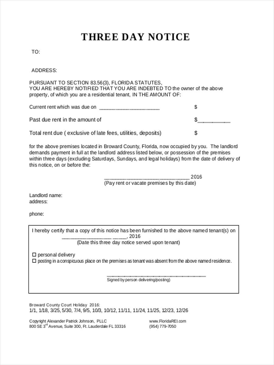 Free Printable 3 Day Eviction Notice Template Printable Templates