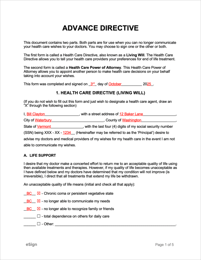Free Printable Advance Directive Form Prntbl concejomunicipaldechinu 