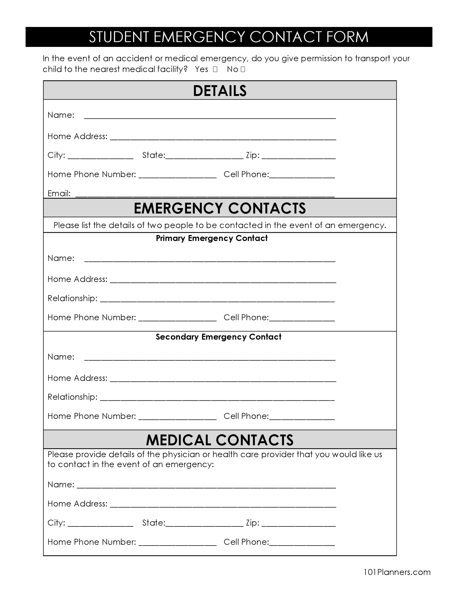 Free Printable And Editable Emergency Contact Form