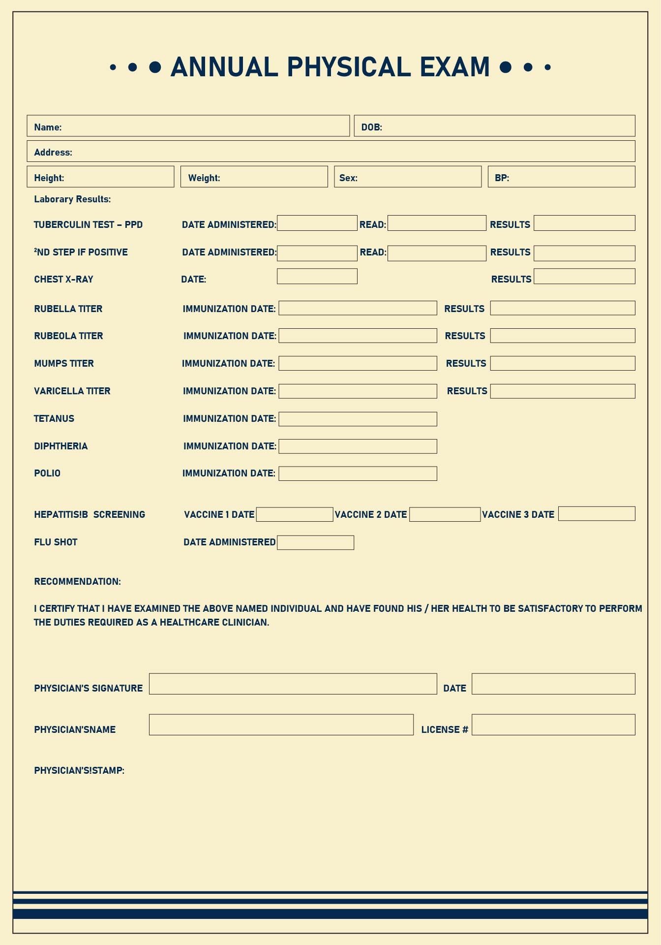 Free Printable Basic Physical Exam Form Pdf