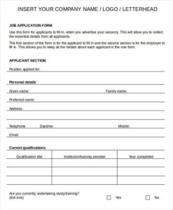 Free Printable Blank Job Application Template Printable Templates
