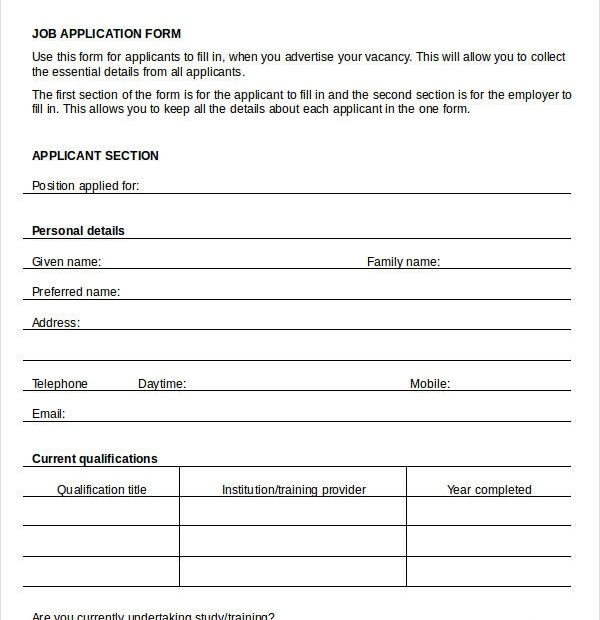 Free Printable Blank Job Application Template Printable Templates
