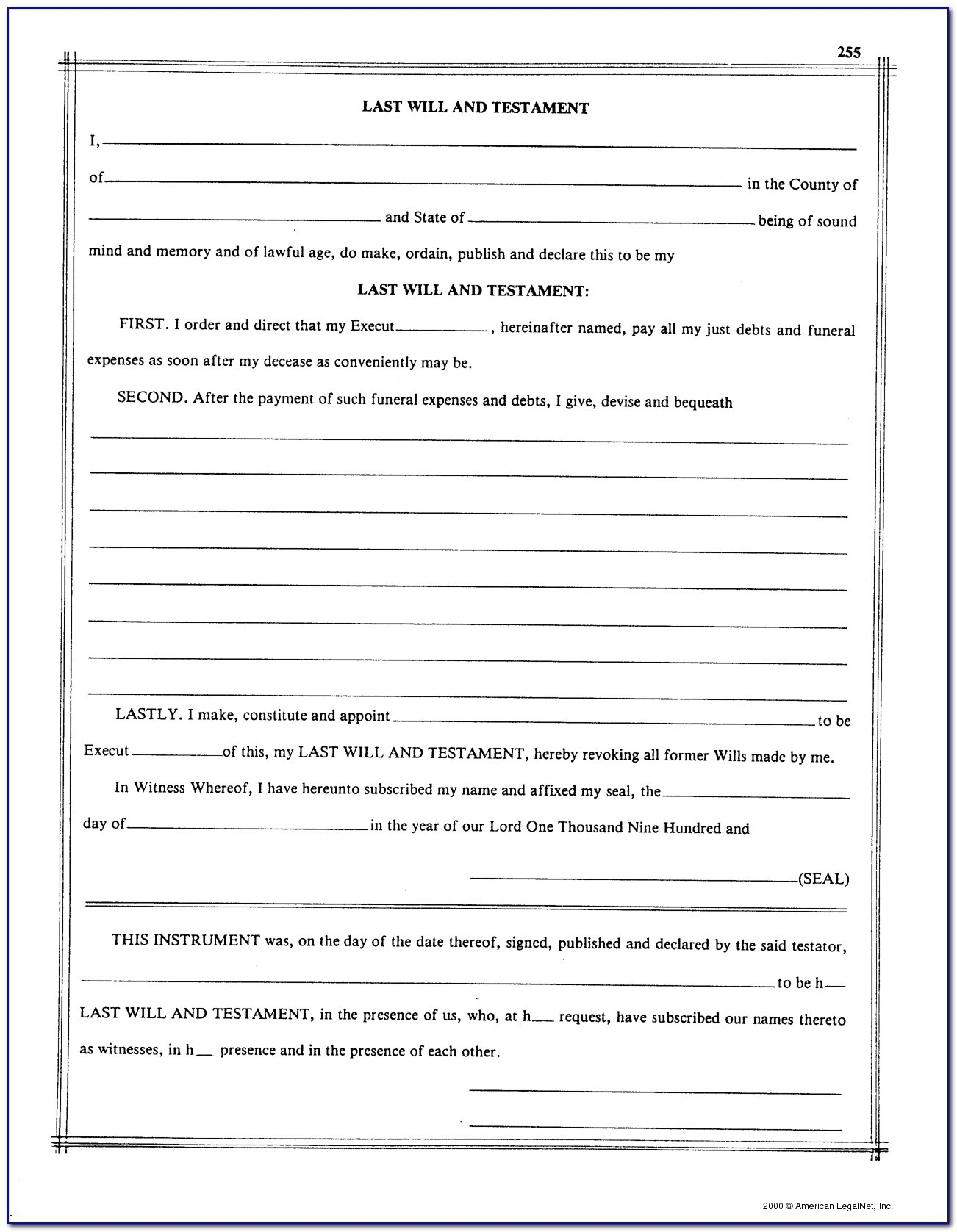 Free Printable Blank Last Will And Testament Forms Printable Forms 