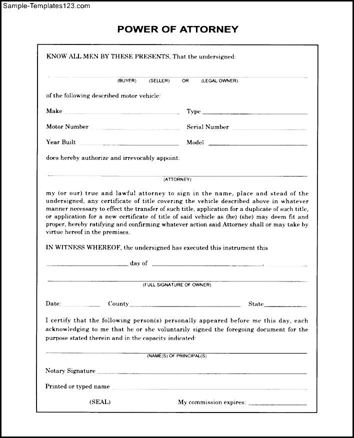 Free Printable Blank Power Of Attorney Form