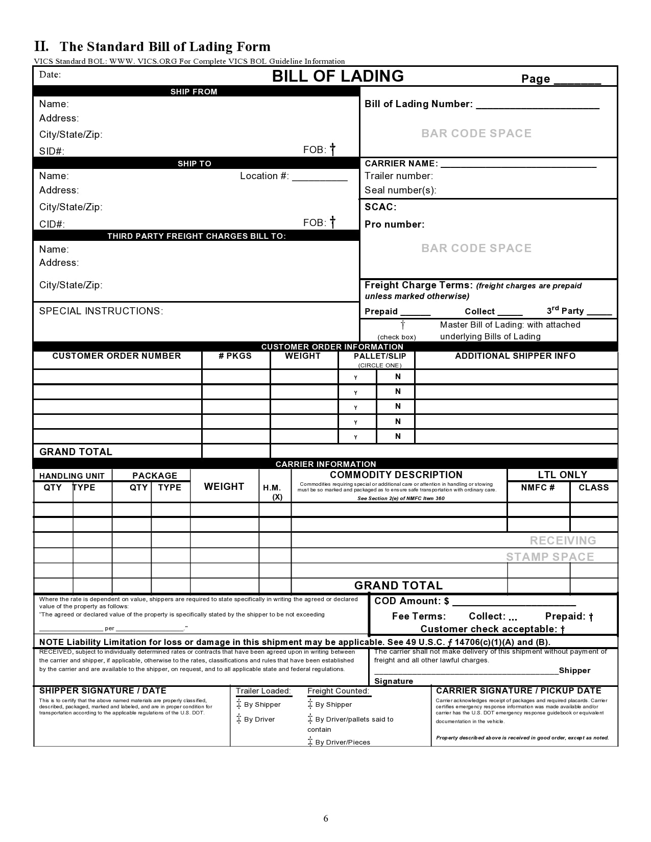 Free Printable Bol Form