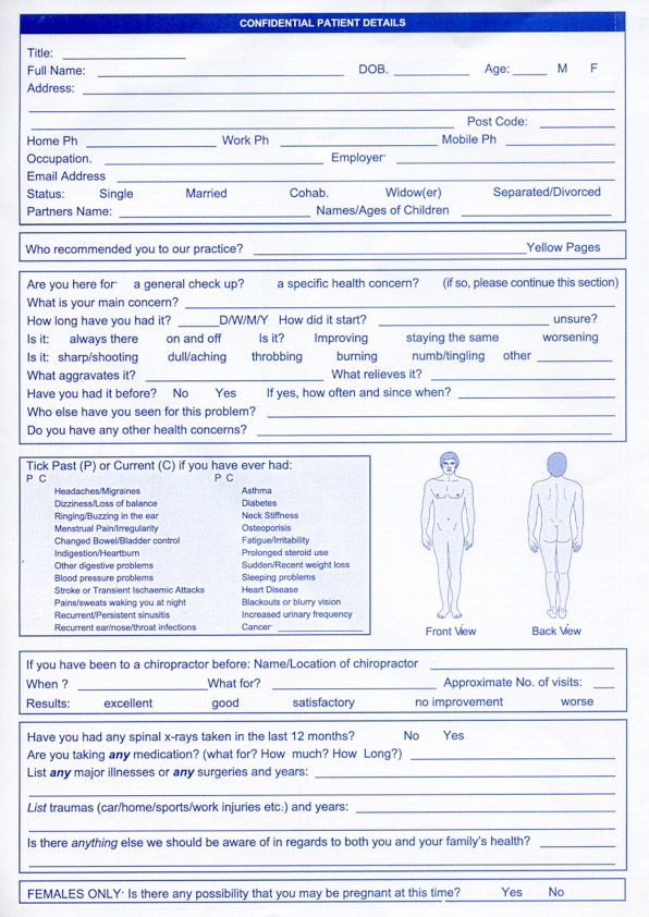 Free Printable Chiropractic New Patient Forms