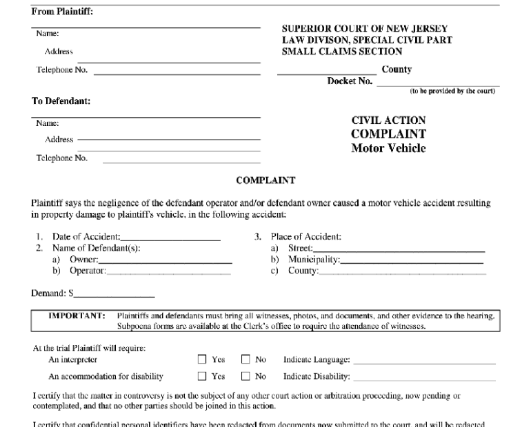 Free Printable Court Forms