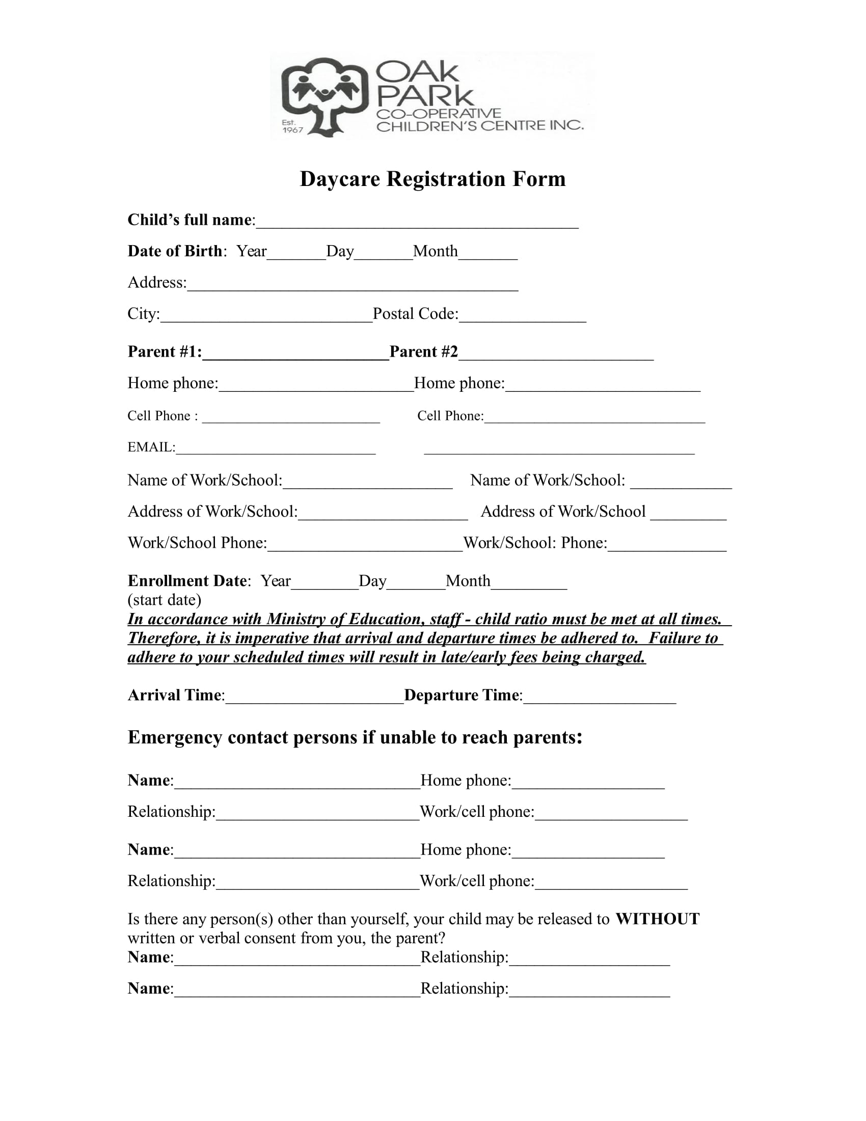 Free Printable Daycare Forms