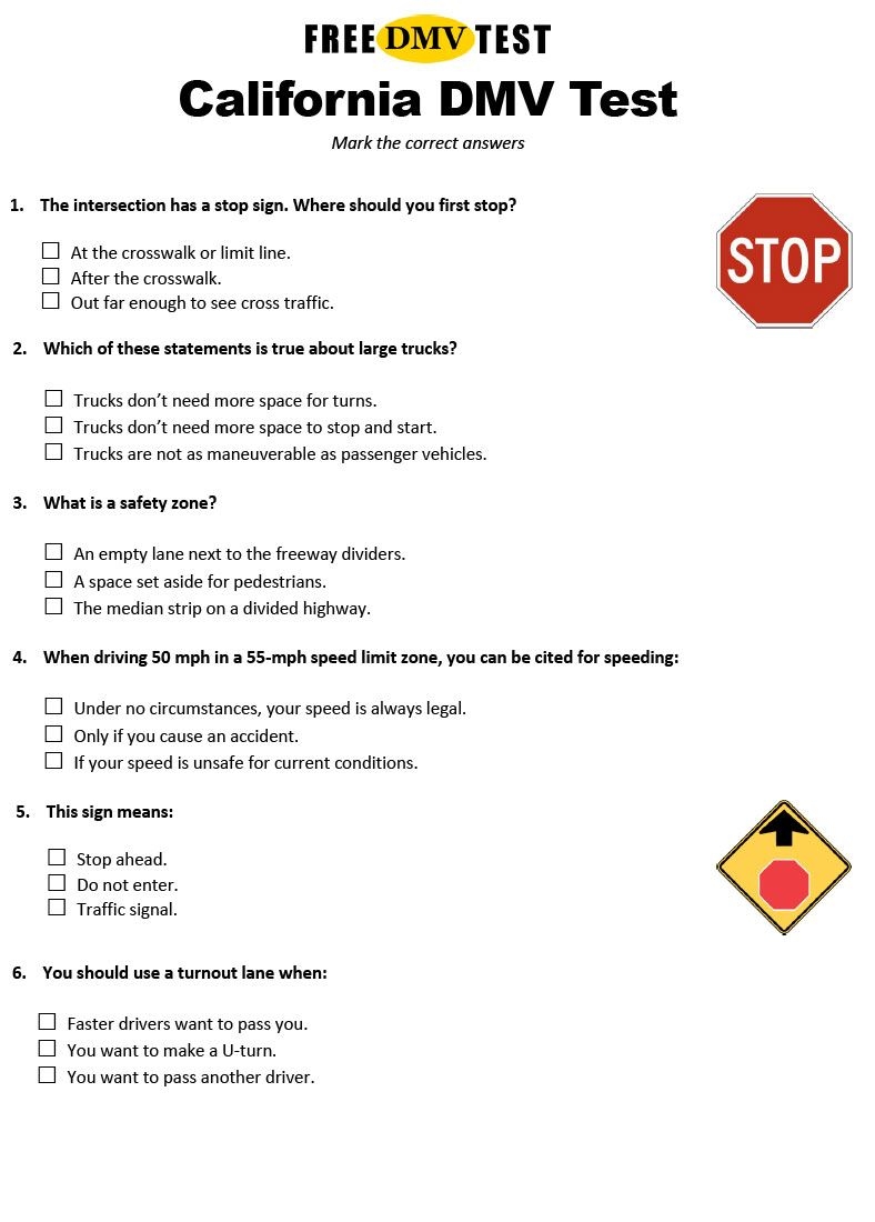 Free Printable Dmv Practice Test Printable Templates