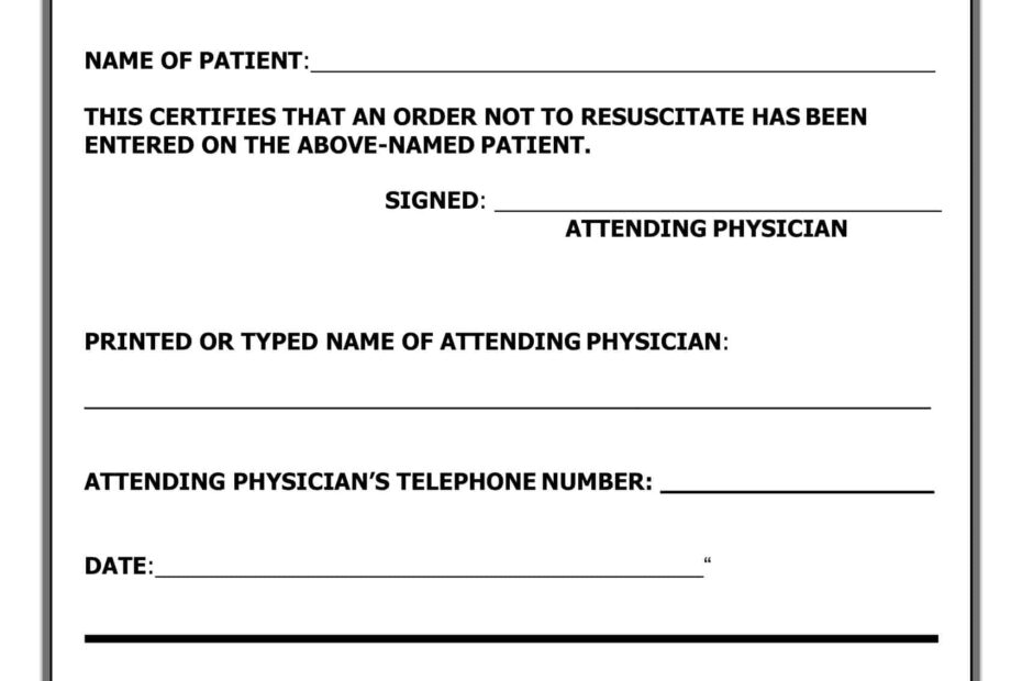 Free Printable Do Not Resuscitate DNR Order Form PDF Word