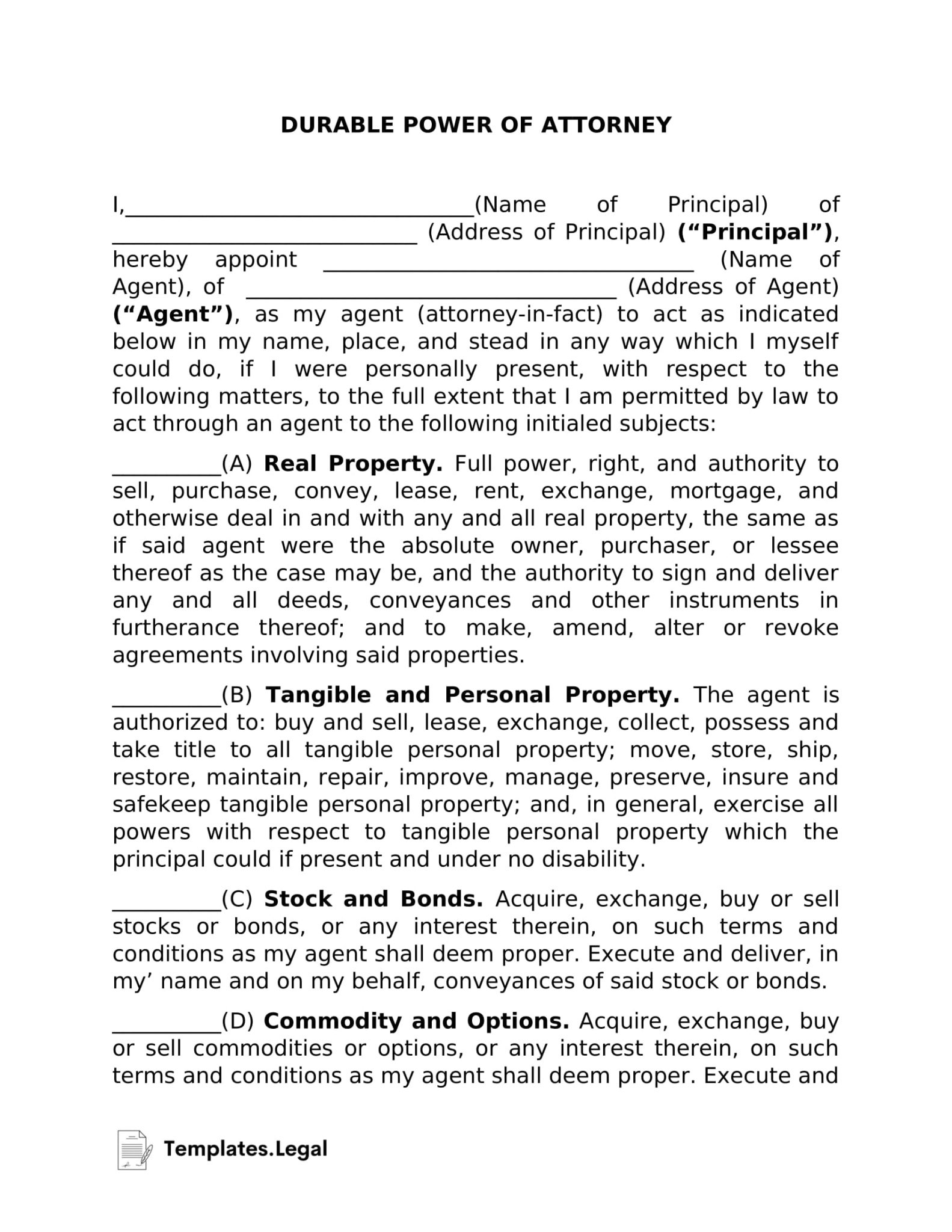 Free Printable Durable Power Of Attorney Forms