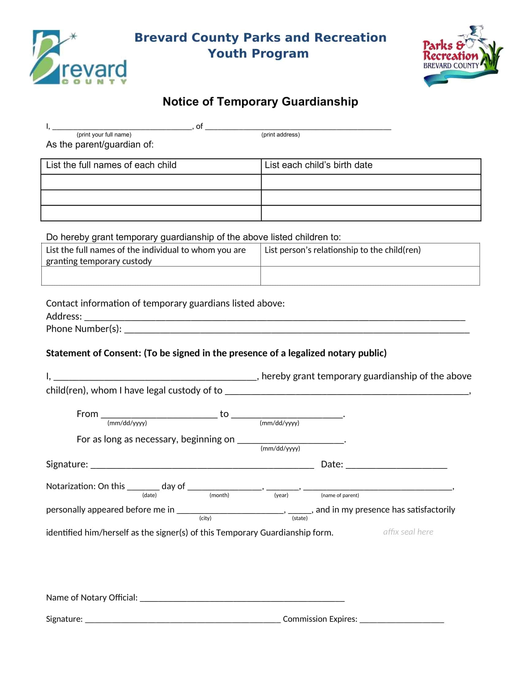 Free Printable Guardianship Form Templates PDF Word 