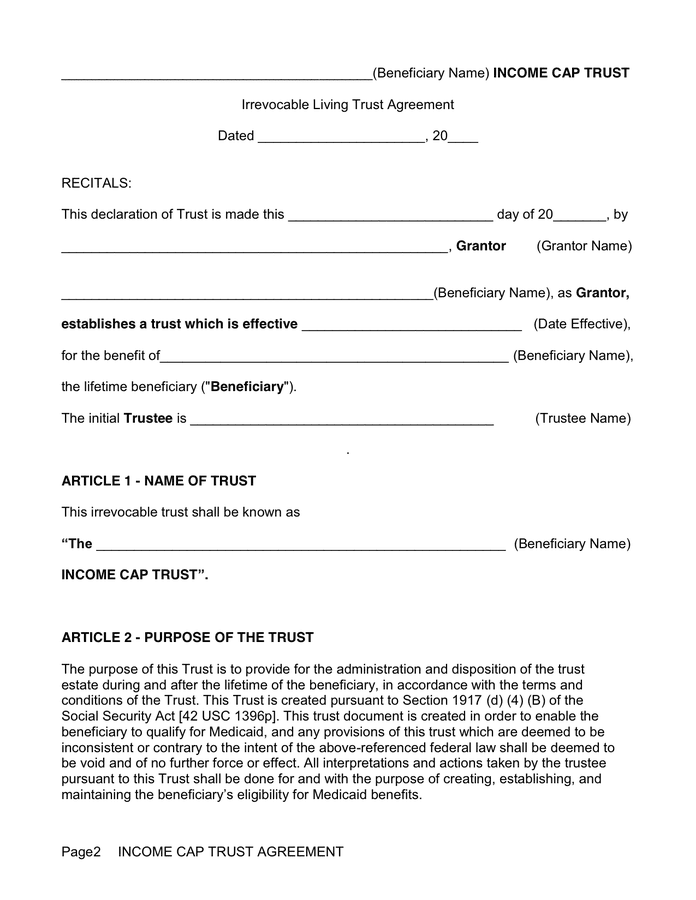 Free Printable Irrevocable Trust Form