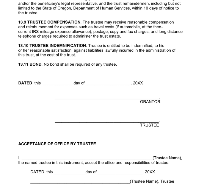 Free Printable Irrevocable Trust Form