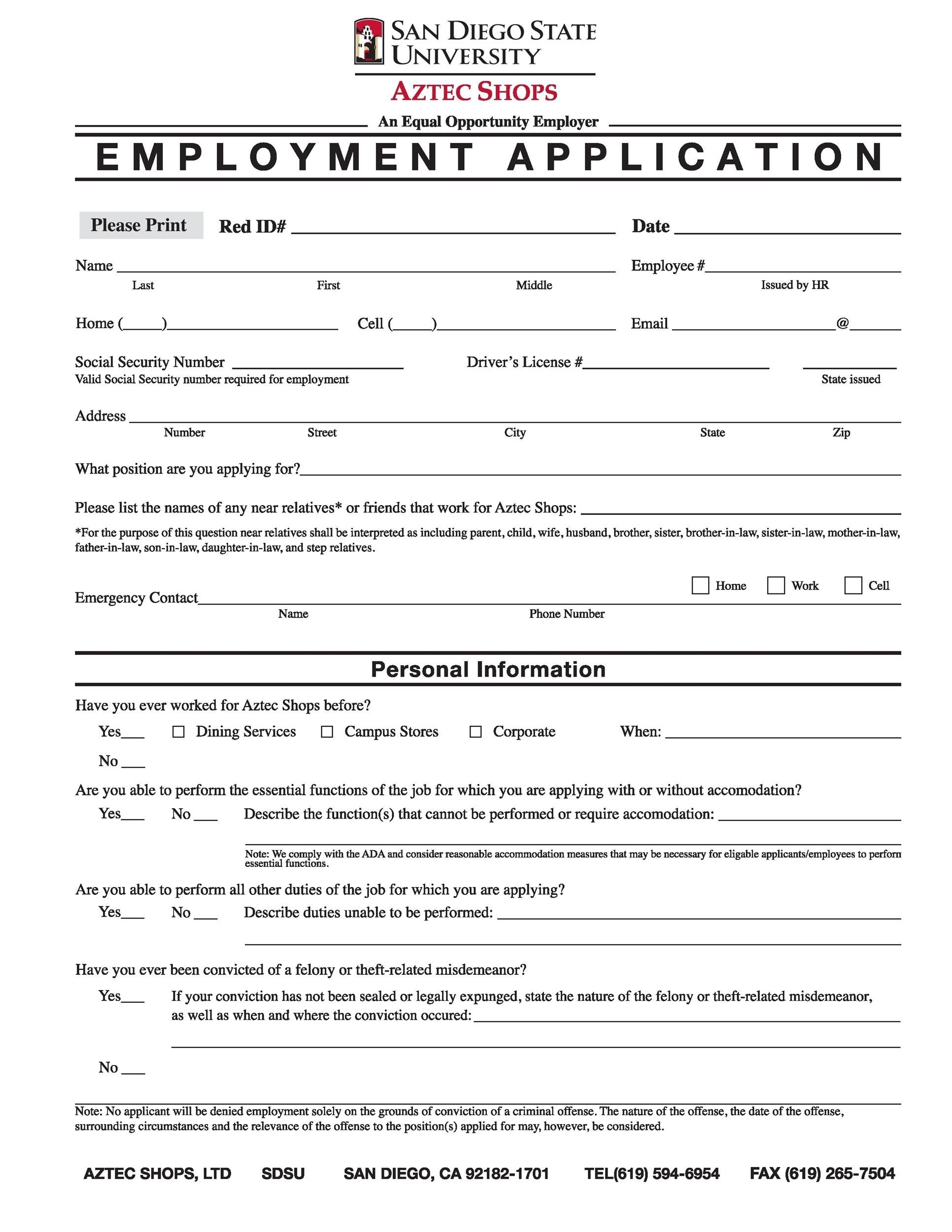 Free Printable Job Application Forms Template Printable Templates
