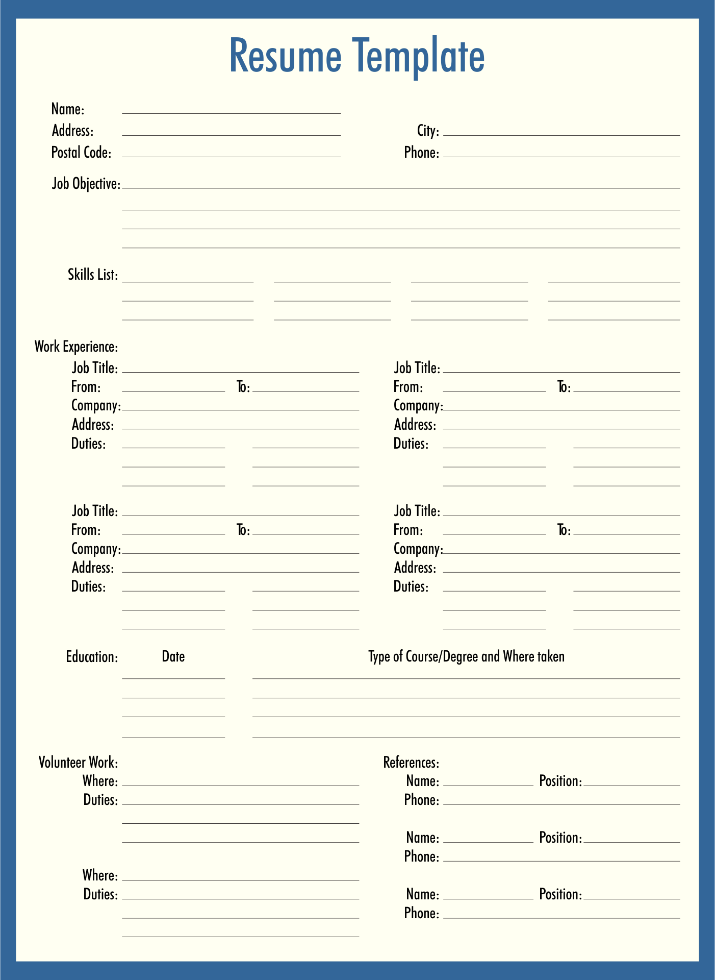 Free Printable Job Resume Forms Printable Forms Free Online