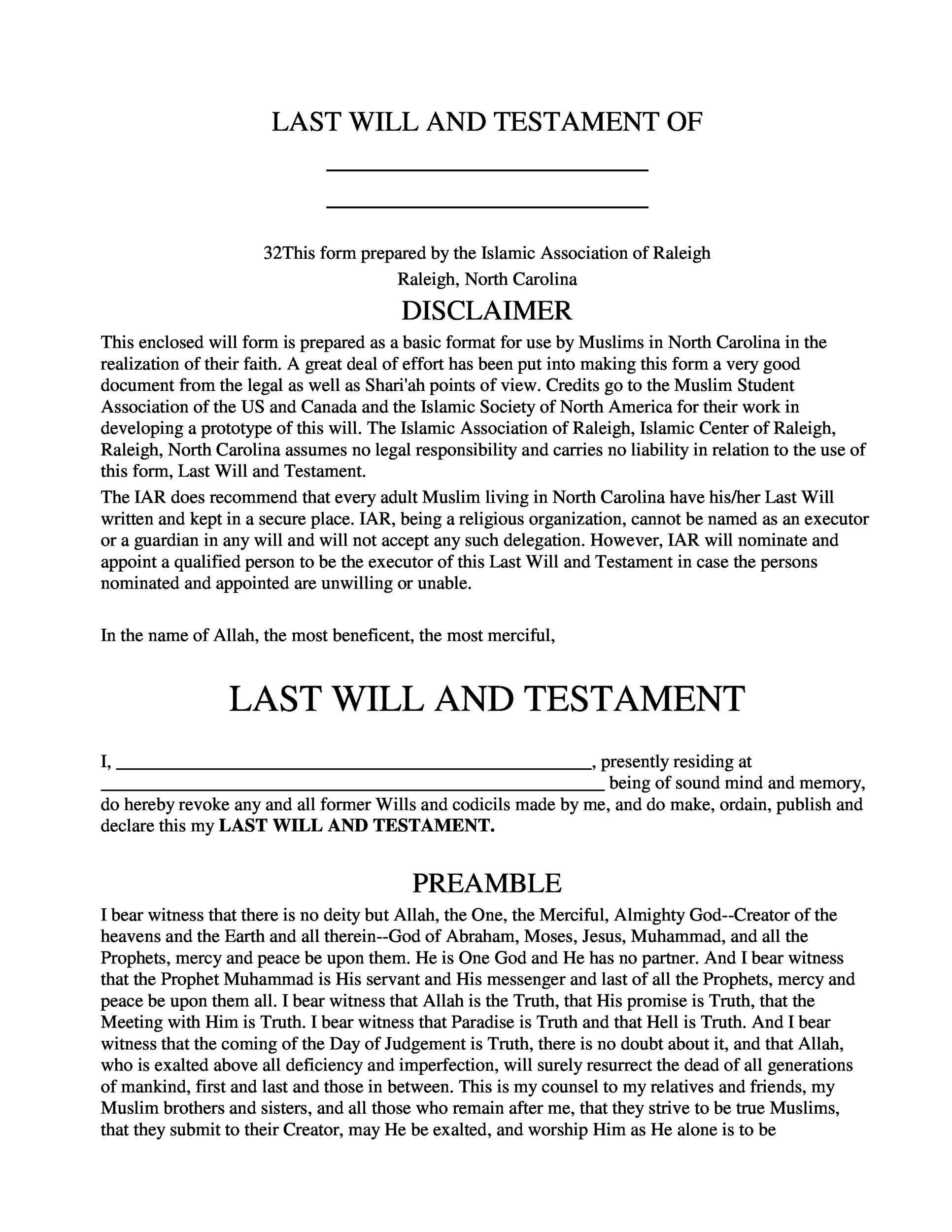Free Printable Last Will And Testament Forms