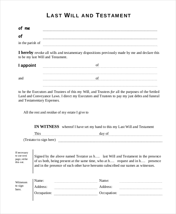 Free Printable Last Will Testament Blank Forms Printable Forms Free 